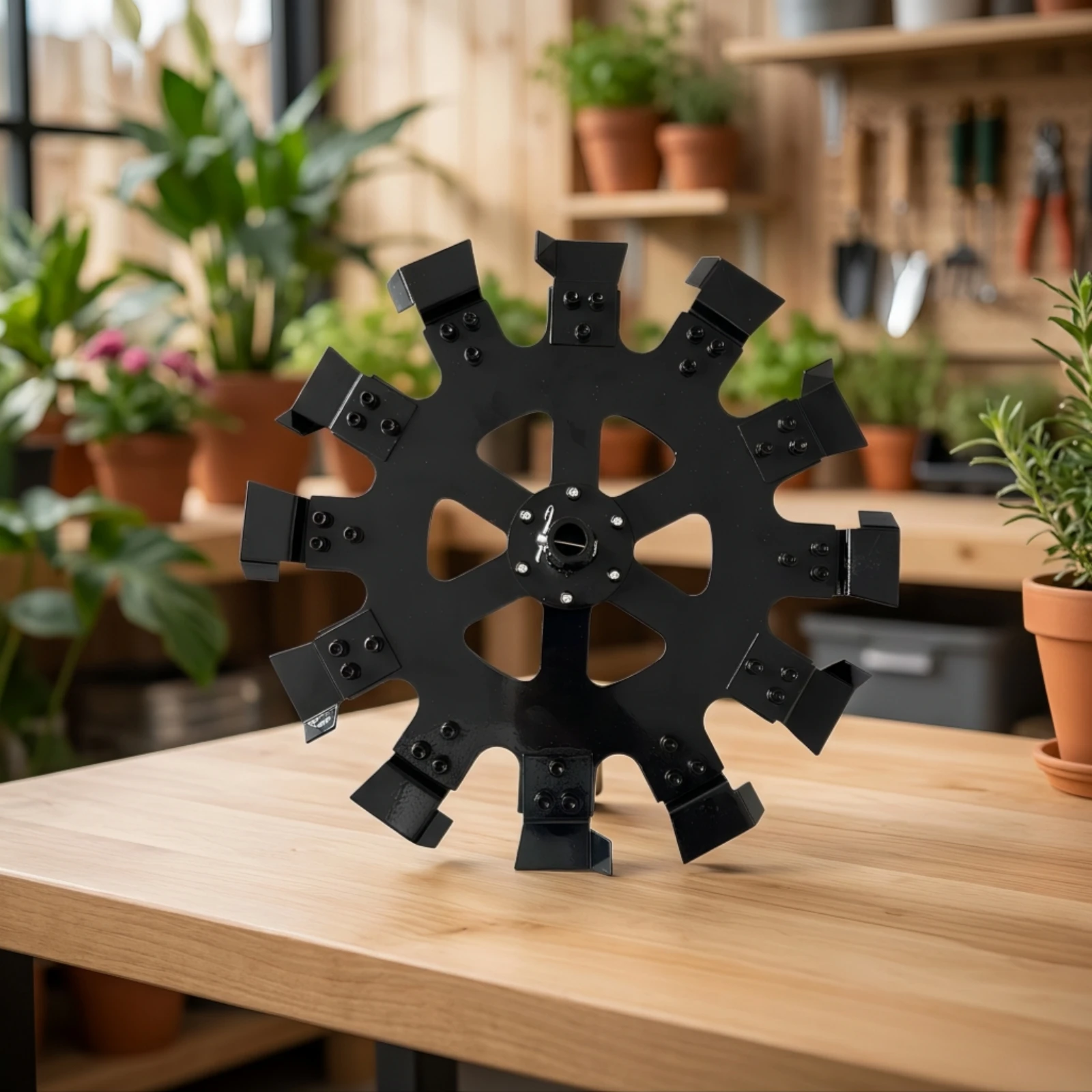 Tiller Wheel with Cutting Blades Rigid Weeding Wheel Ditching Blade Universal Cultivator Attachment Compatible for Gardeners
