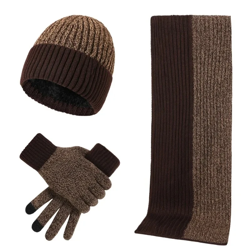 Knitted Men Women Beanie Gloves Scarf Set Unisex Male Woolen Yarn Muffler Spring Fall Contrast Color Hat Autumn Winter Keep Warm