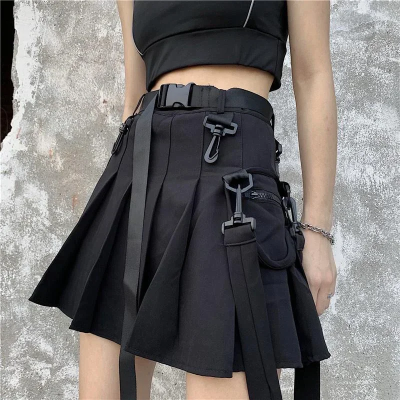 Lucyever-Mini jupe plissée noire punk gothique pour femmes, jupes taille haute club Harajuku, style preppy fille, jupe courte ligne A, L615