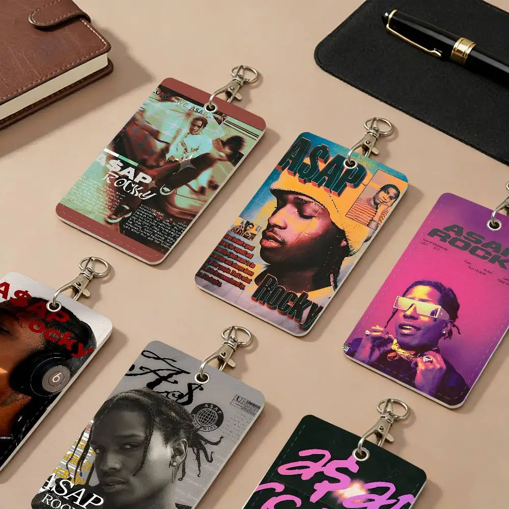 Tarjeteros de Cuero PU de ASAP Rocky, Estilo Hip Hop, Antipérdida, Fundas Protectoras para Tarjetas de Identificación Estudiantil, Porta Tarjetas de Acceso al Campus, Llavero