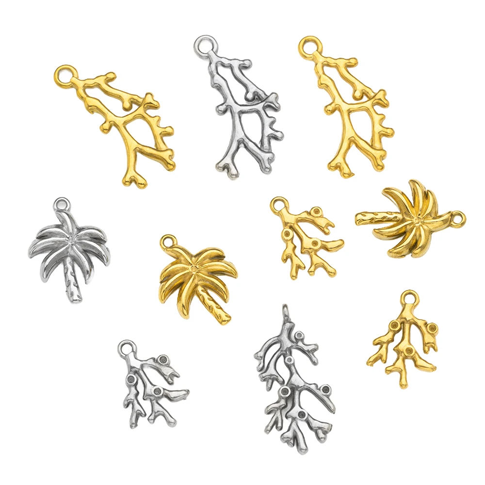 5 Stück Edelstahl-Anhänger in Form von Kokospalmenzweigen für DIY-Ohrringe, Halsketten, Schmuckherstellung, Zubehör und Accessoires – Detail 5