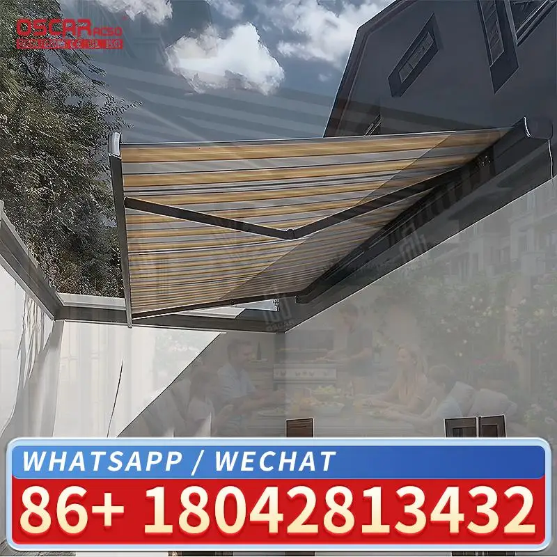 Retractable Sunshade Awning Full Cassette Design Remote Control Switch for Patio Balcony Garden Retractable Awning
