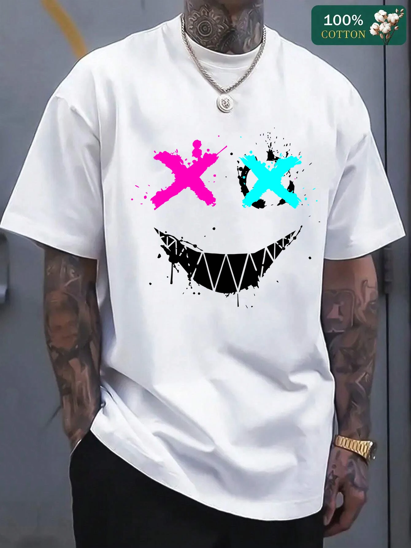 

Naughty Face Printing T-Shirt Mens Summer Cotton Breathable T Shirt Oversized Casual Clothes Comfortable O-Neck Sportswear