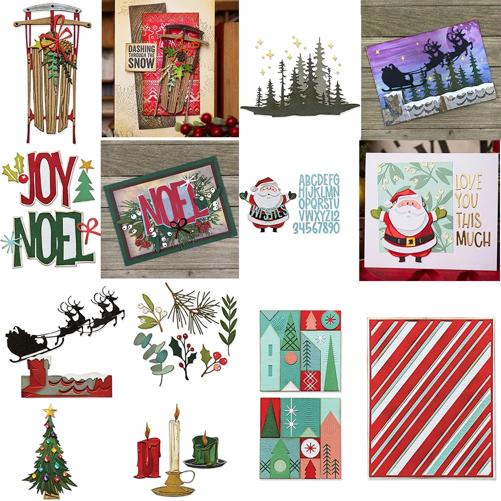 Weihnachten Baum Urlaub Blöcke Schlitten Metall Schneiden Stirbt Santa Claus Kerze Gestanzte Set Für DIY Scrapbooking Papier Handwerk Machen Neue