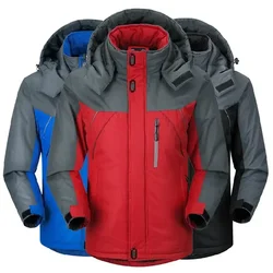 New Winter Warm Hooded Windbreaker Men Thick Fleece Outdoor Hiking Climbing Jackets Waterproof Ski Jackets Zipper Raincoat Parka