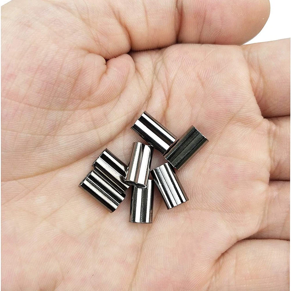 PRO BEROS 50Pcs Double Barrel Fishing Line Tube Connectors Wire Rope Crimp Copper Crimping Loop Sleeve Ferrule 0.8-2.0mm