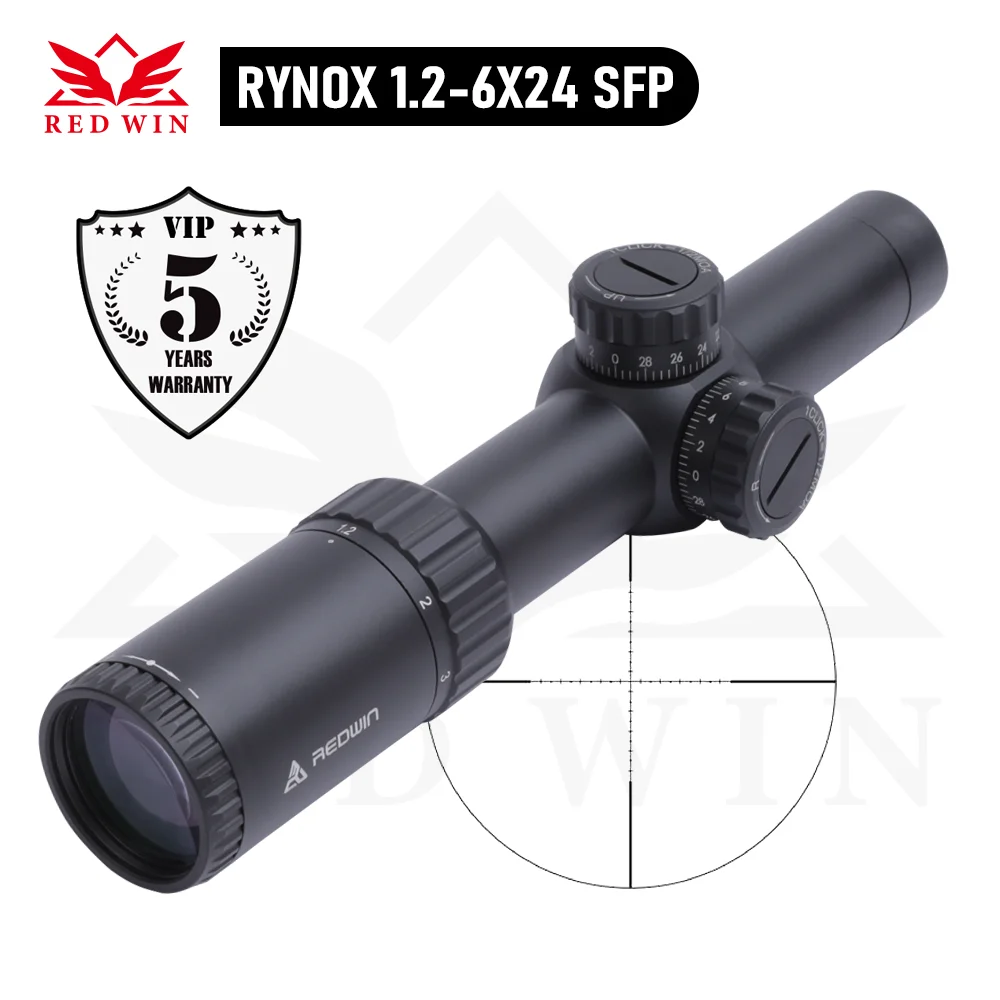 

Red Win Rynox 1.2-6x24 SFP Hunting Rifle Scope 1/2MOA HMD-2 Reticle Aircraft Grade Aluminum