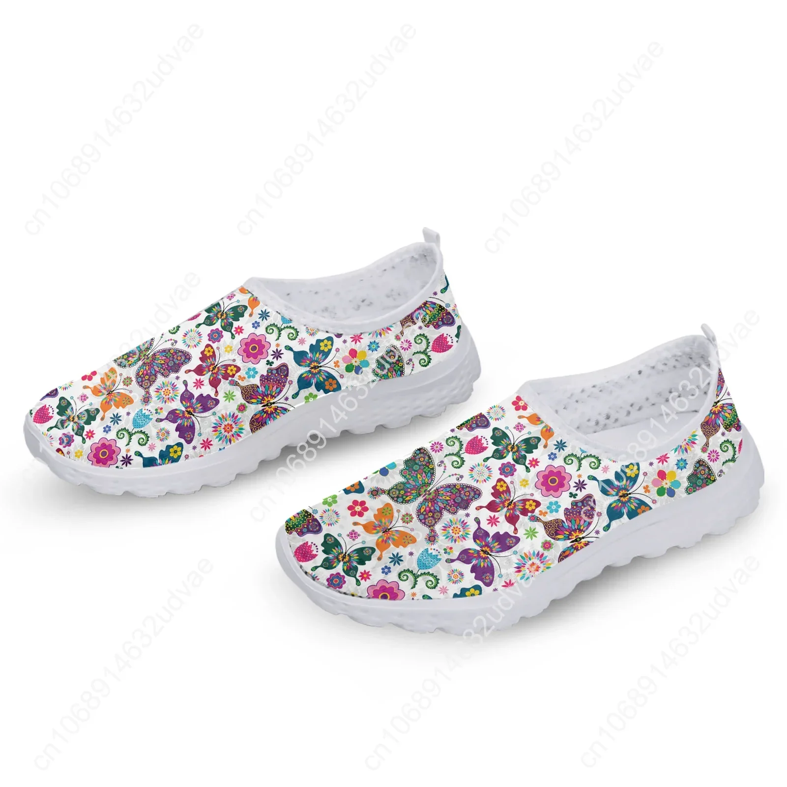 Fashion Colorful Butterfly Design Flower Print Home Mesh Shoes Loafers Women Slip On Sneakers Soft Flat Shoes