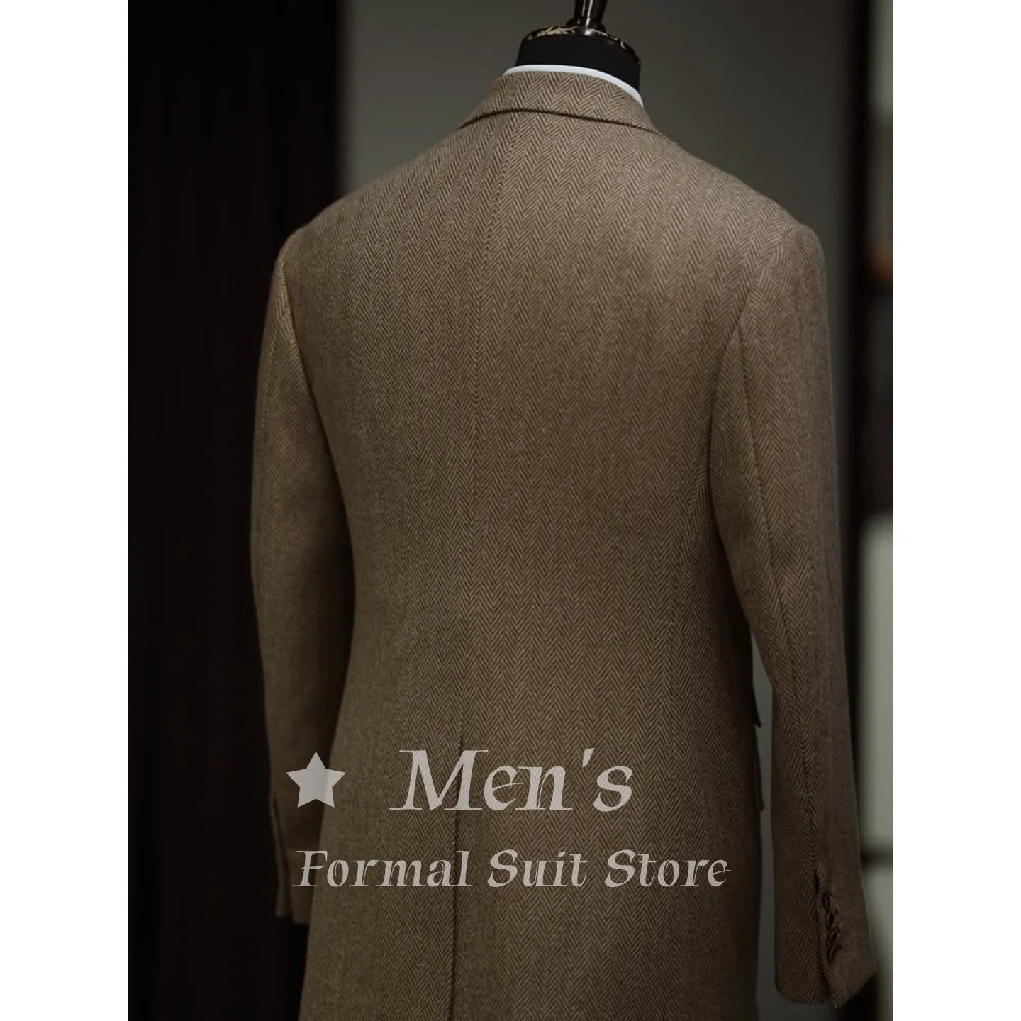Fashion Mens Brown Herringbone Tweed Suit 3 Piece Wool Blend Notch Lapel Slim Fit Blazer Pants Wedding Groom Prom Customized