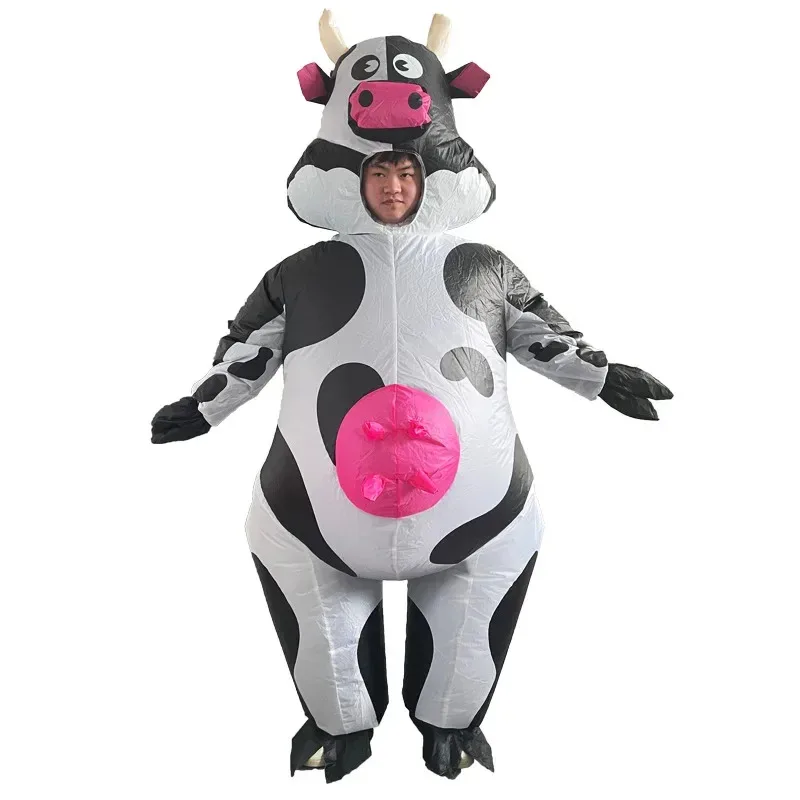 Disfraz inflable de vaca para niños y adultos de Halloween, fiesta de Halloween, ropa de Cosplay de animales de dibujos animados divertidos, vestido para actuación en escenario