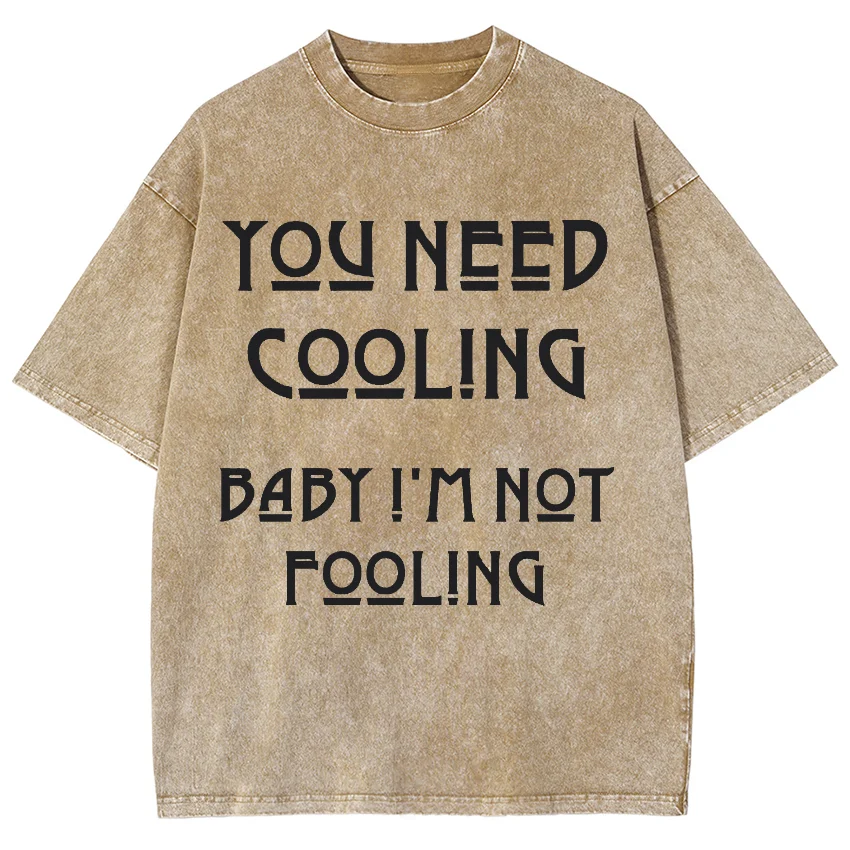 Positive Energy Cartoon Simple Letter Print T-Shirt Washed Denim High Gram Weight American Neutral Style Short Sleeves