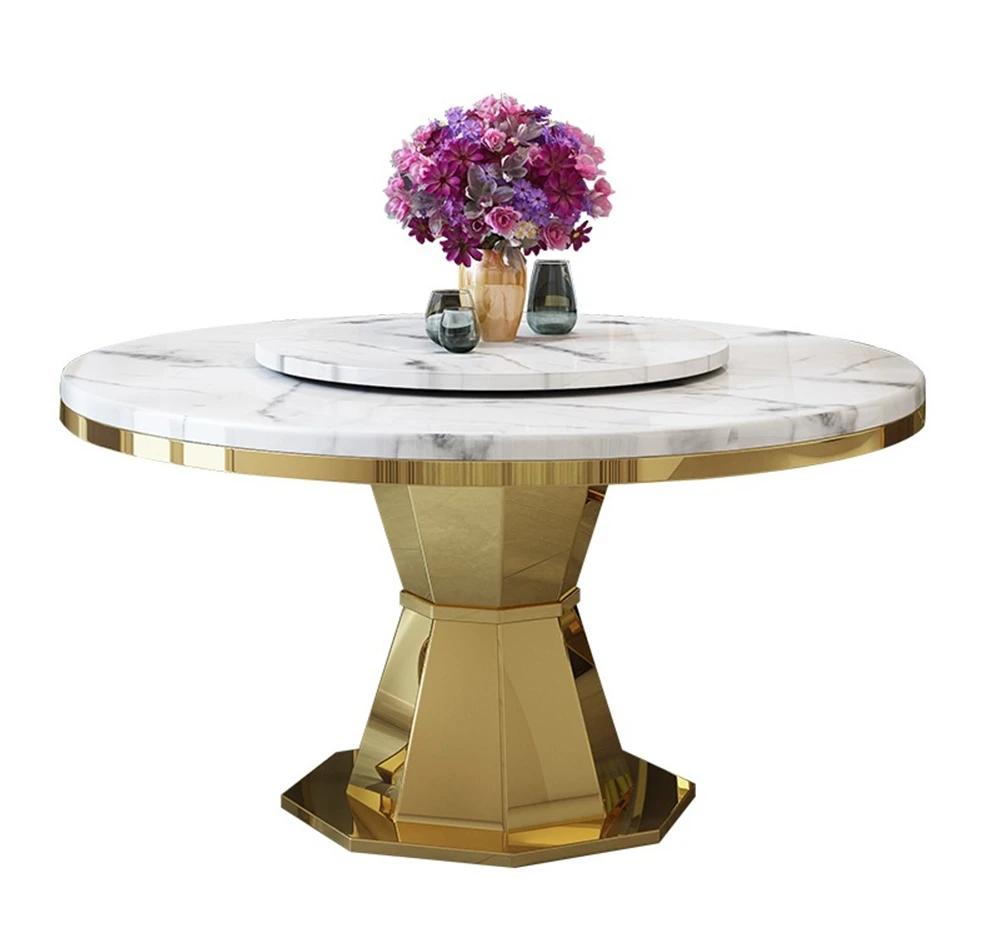 

Stainless Steel Dining Room Set Home Furniture Modern Roundle Marble Dining Table and 4 Chairs for Kitchen Dinner Set
