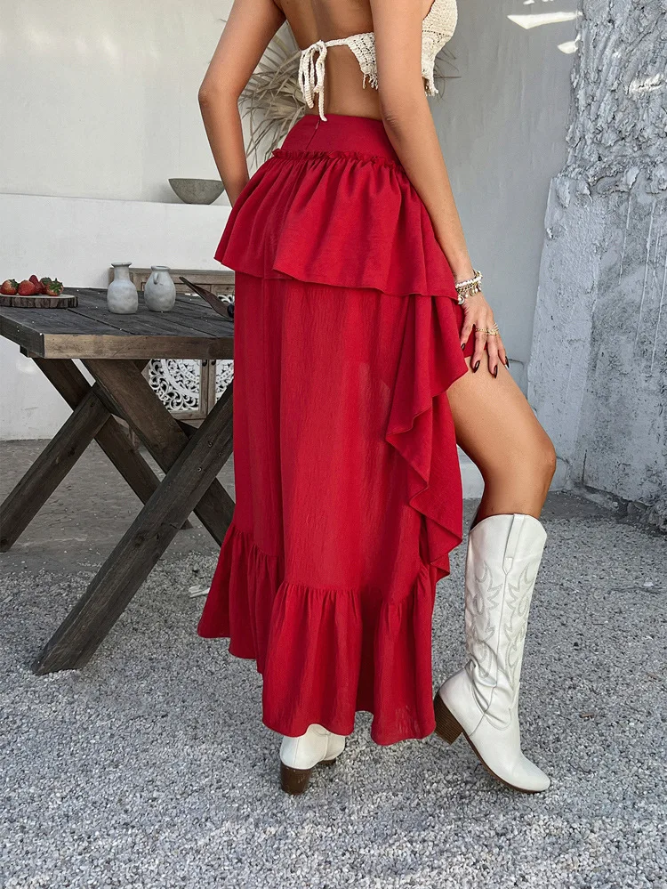 2025 spring and summer new women's clothing, casual vacation style, pleated splicing skirt