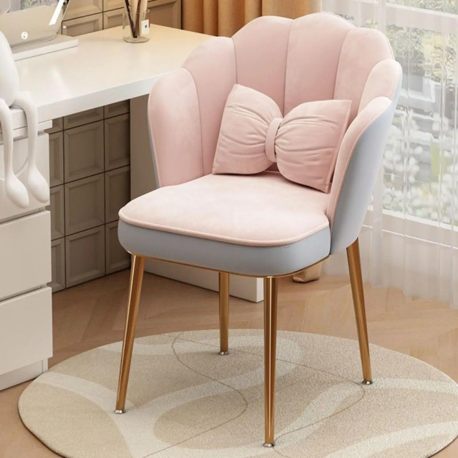 Nordic Comfortable Vanity Chair with High Density Sponge Upholstery for Living Room Dressing Room Beauty Salon Use