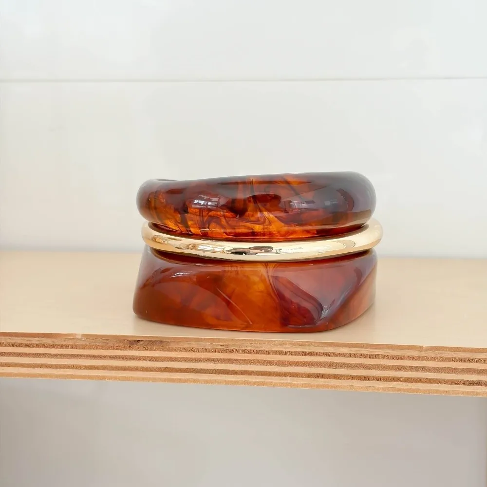 3Pcs/Set New Multi-color Irregular Resin Bangles Set Stackable Smudged Round Open Bracelet Gold Alloy Cuff Bracelet Set Jewelry