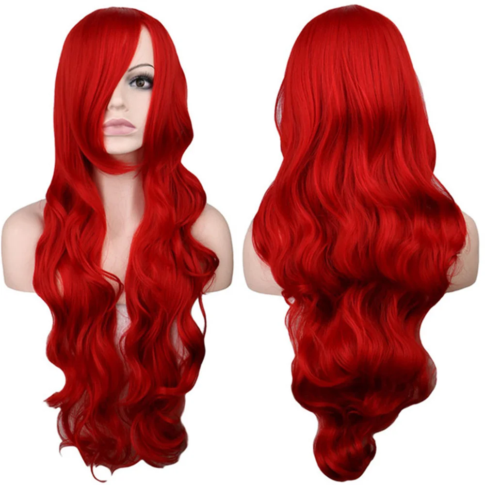 80 Cm/32 Inch Rode Lange Krullende Pruiken Voor Anime Cosplay Vrouwen Grils Kostuum Synthetische Pruiken Halloween Party rood