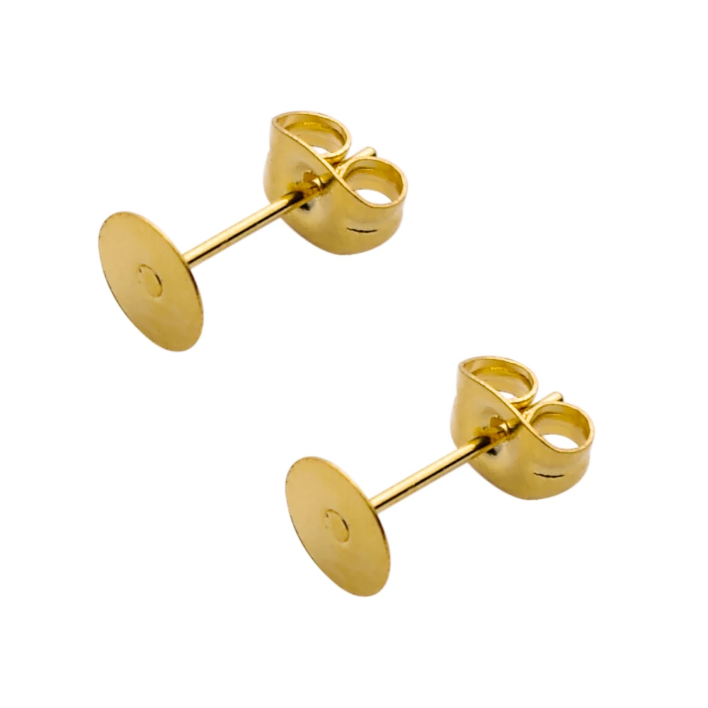 50 Stuks Gold Rvs Blank Bericht Oorbel Studs Base Pins Met Earring Plug Bevindingen Ear Terug Voor Diy Sieraden accessoires