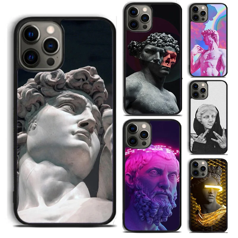 Statue Vaporwave Glitch Art phone Case Cover For iPhone 16 15 14 Plus XR XS apple 16 11 12 13 mini Pro Max coque