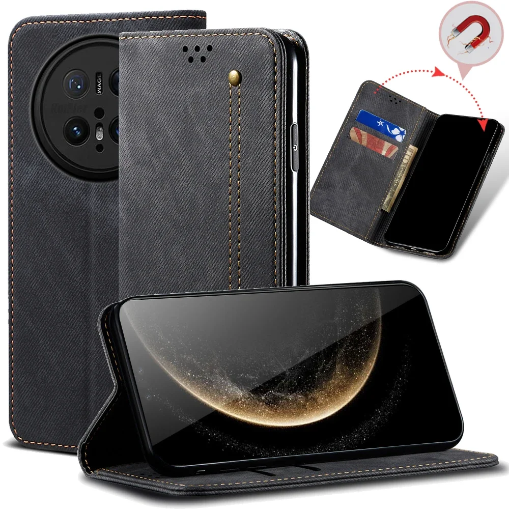 

Роскошный кожаный флип-чехол-кошелек для HUAWEI Mate 70 PRO/Mate70, слот для карт, подставка, магнитный чехол для Mate70PRO + джинсовая текстурированная сумка