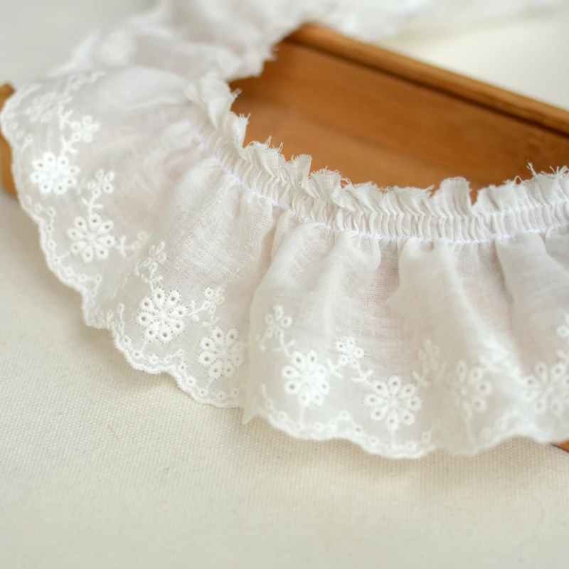 1 Meter White Cotton Embroidered Ruffled Lace Trim Children\'s Clothes Cloth Art Skirt Decoration Materials