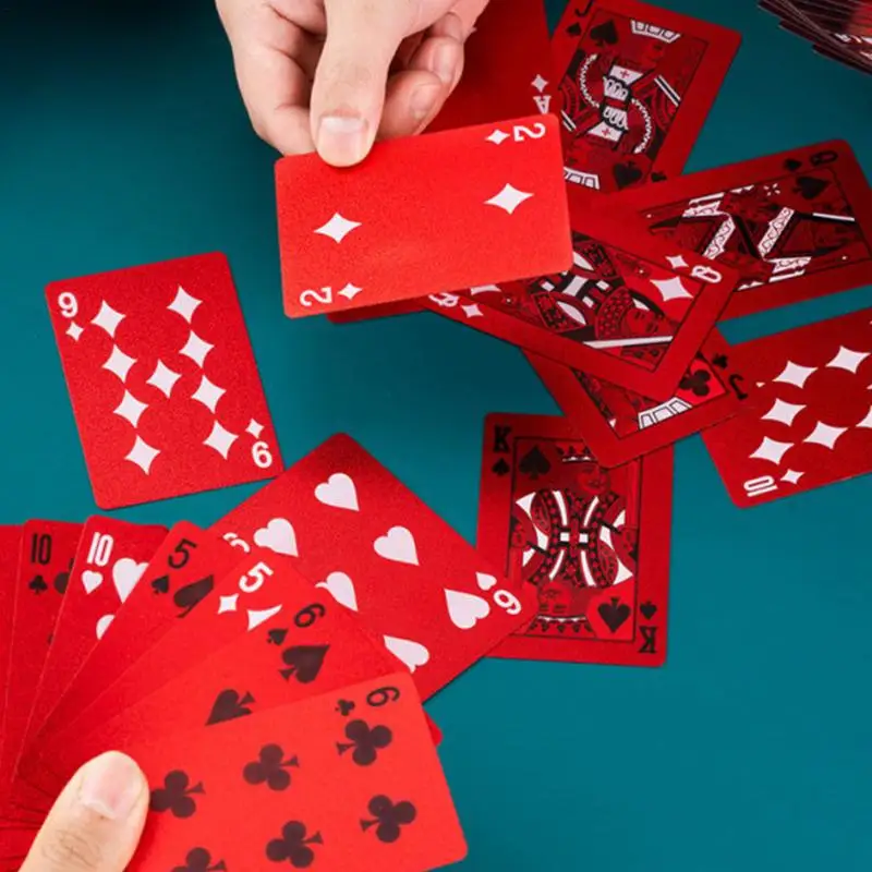 Red Poker Playing Cards Deck Games Waterproof Plastic Poker Cards Holiday Party Trick Cards For Pool Games Travel Camping
