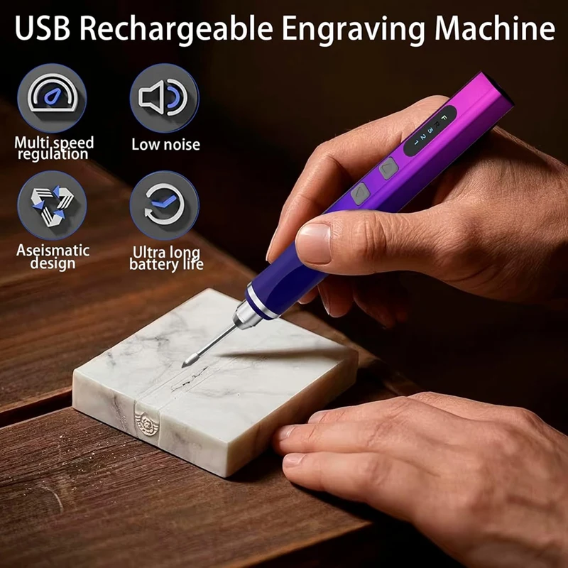ABKO-ปากกาแกะสลัก,3-Speed & Rotaryไร้สายแกะสลัก 37 Bits,2 Stencils,ชาร์จUSB,สําหรับแกะสลักบนเครื่องประดับ