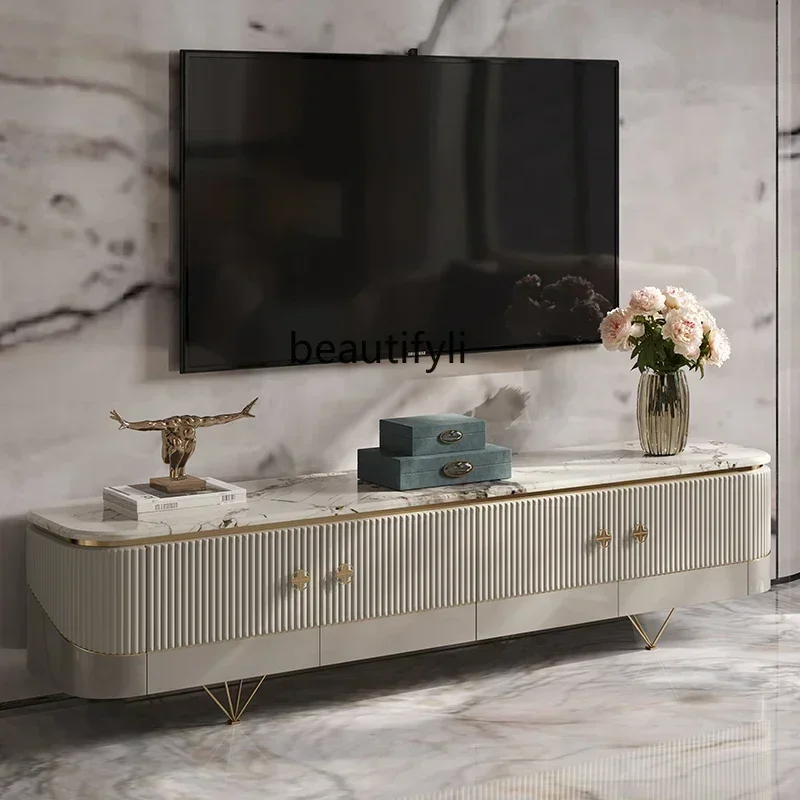 خزانة تلفزيون فاخرة من NewLight، أثاث غرفة نموذجي مخصص مصمم لغرفة المعيشة، كابينة أرضية رخامية إيطالية عصرية راقية