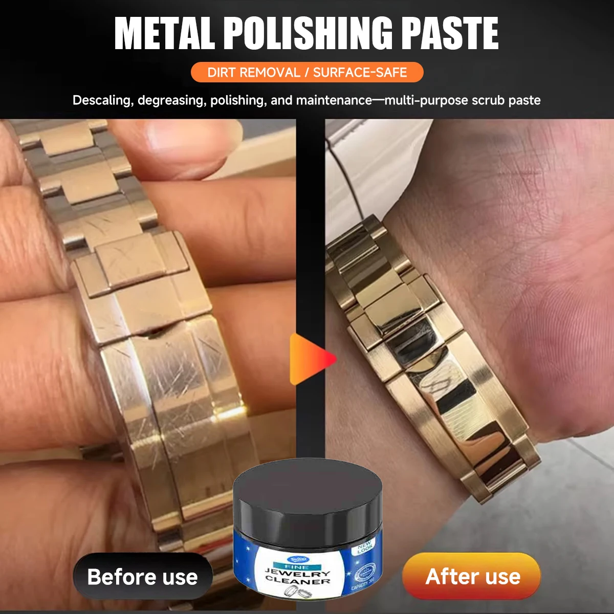 Sofort-Polierpaste für Uhren – Erneuerungscreme für Metallrahmen, Reparatur von Armband- und Bildschirmkratzern, Reparatur von Metallschmuck, Reparaturwerkzeuge & -sets