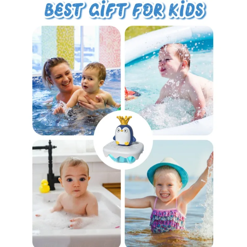 Juego de agua giratorio para baño de niños, juguete interactivo de dibujos animados, pingüino Iceberg eléctrico, Verano