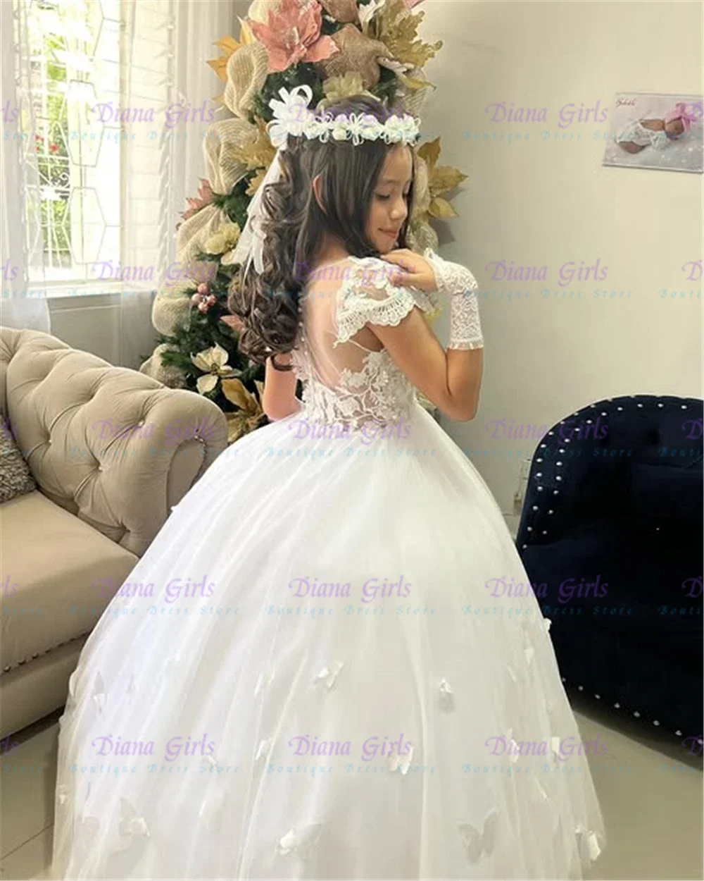 Quality Flower Girl Dress White Tulle Fluffy Lace Applique for Little Princess Wedding Birthday Party Evening Ball Gowns