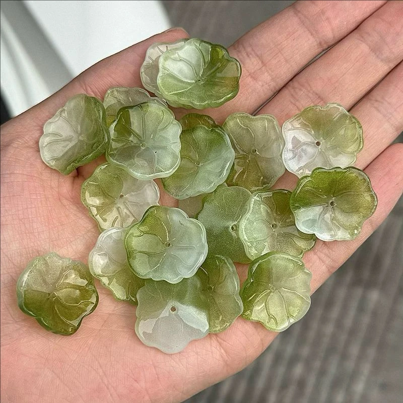 20Pcs/Lot New Creative Torus Glass Lotus Leaves Beads Charm Connectors Diy Earrings Hair Jewelry Making Accessories Material