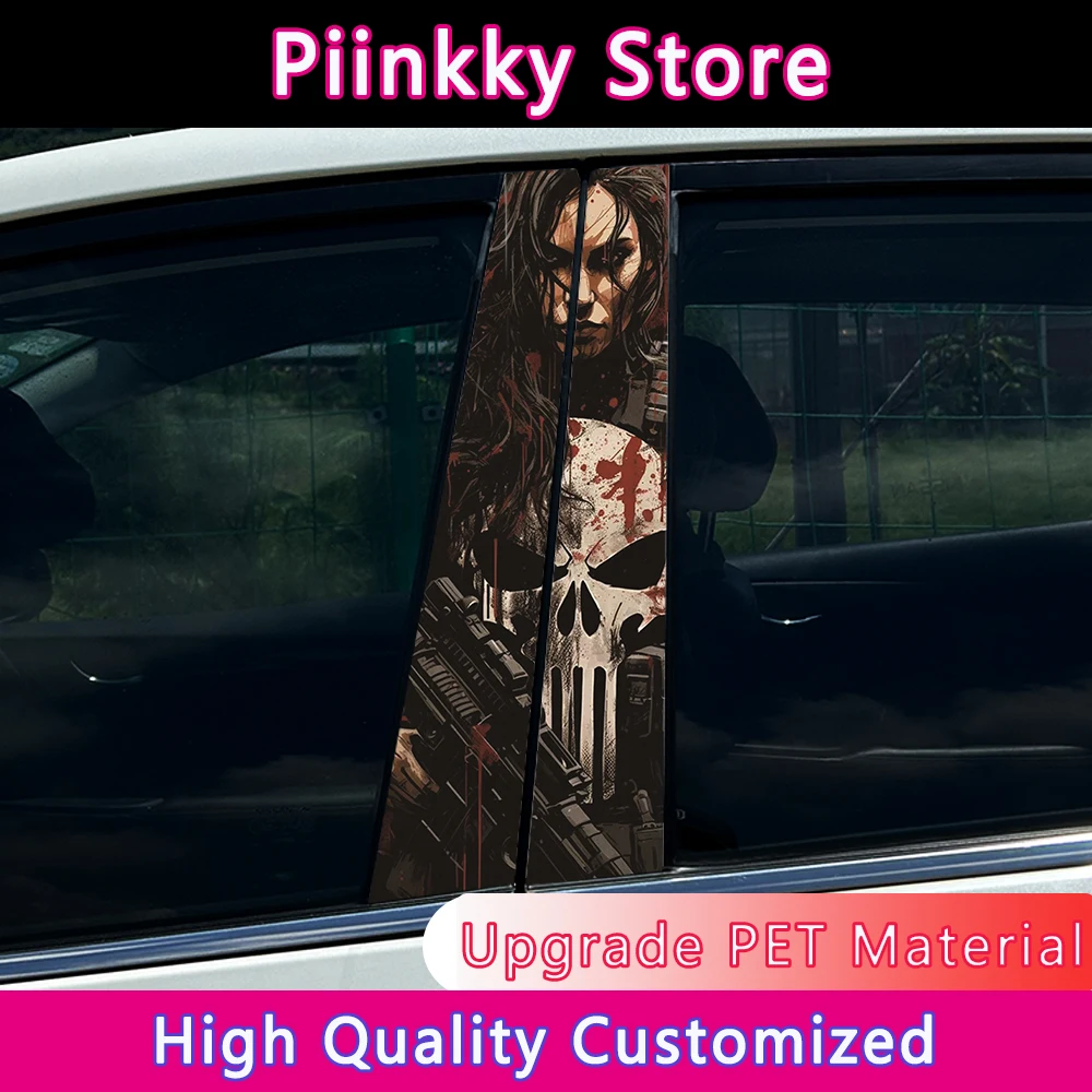 Car Punisher Skull Stickers Auto B-pillar Car Center Column Decoration Cover Scratches Waterproof PET Decals Cars Accessories