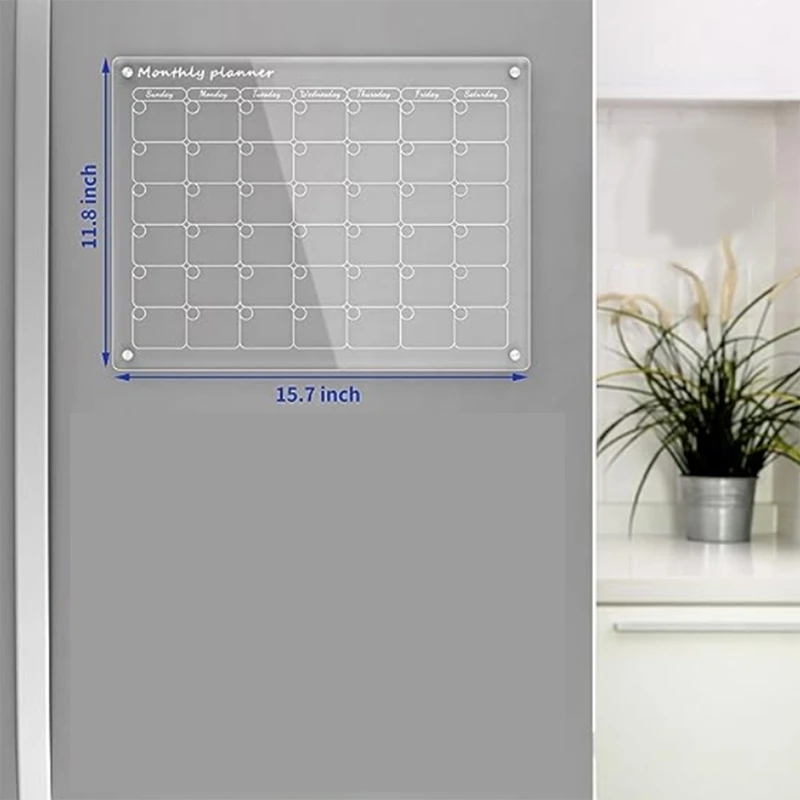 1Set Magnetische Acryl Kalender Voor Koelkast Droog Wissen Board Kalender Wekelijkse Maandelijkse Maaltijd Planner Vel Voor Planning Acryl