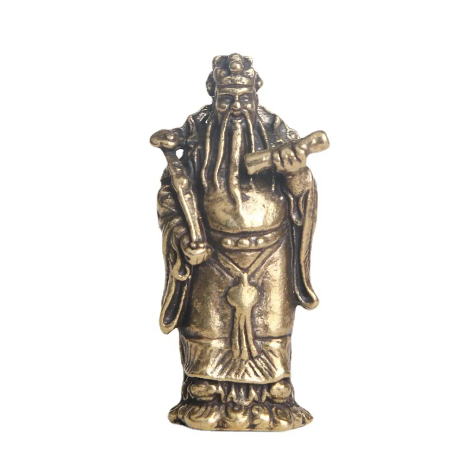 Old Copper Fu Lu Shou Statue Immortal Ornaments Fuk Luk Sau Figurines Decorative Sculpture for Living Room Birthday Gifts