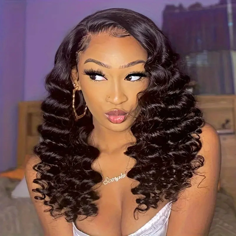 HAIRTIME Loose Deep Wave 4x4 Lace Front Wig Human Hair 4x4 Transparent Lace Frontal Wig Glueless Loose Deep Wave Wig HD Lace Wig