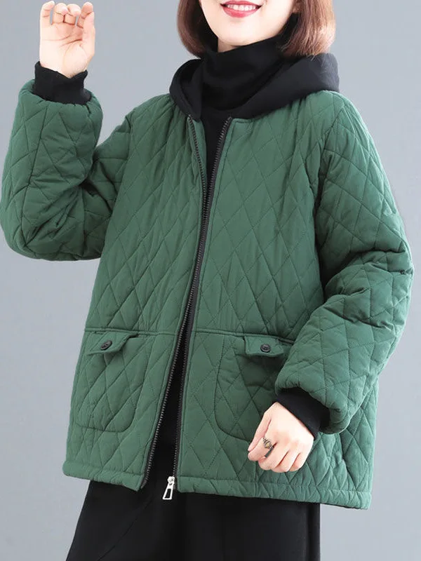 

Lightweight Padded Hooded Jaet Women's Cotton down Coat Diamond Pattern Loose Fit Cardigan Sle Mom Jaet Korean Sle