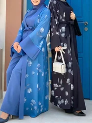 Ramadan Tweedelig Pak Moslim Rompertjes Vrouwen Dubai Turkije Lace Up Abaya Jumpsuit Wijde Pijpen Broek Kaftan Islamitische Kleding Elegant