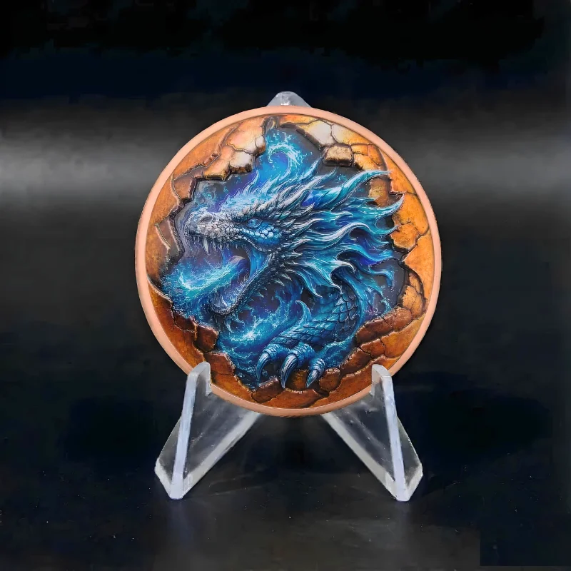5oz .999 Fine Copper Ice Dragon Round Fantasy Wonders Cracked Egg Shell Compass Relief Colorized Mythic Collectible Copper Tone