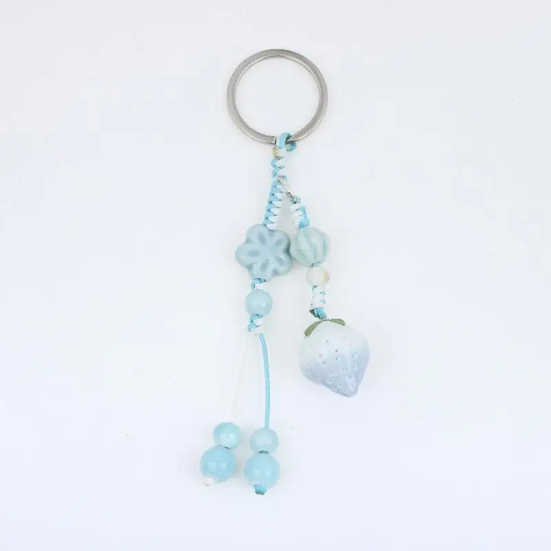 Handgefertigter Keramik-Erdbeer-Pfeffer-Schlüsselanhänger, Boho Perlen-Gewebter Schlüsselring, Niedlicher Taschenanhänger für Frauen und Mädchen, Geschenk, Tägliche Dekoration – Detail 6