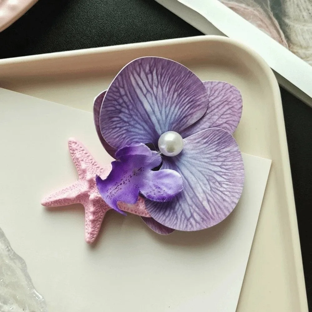 

5 PCS Sweet Butterfly Orchid Hairpin Resin Ocean Series Starfish Flower Hair Clip Headwear Pearls Moth Orchid Side Clip Beach