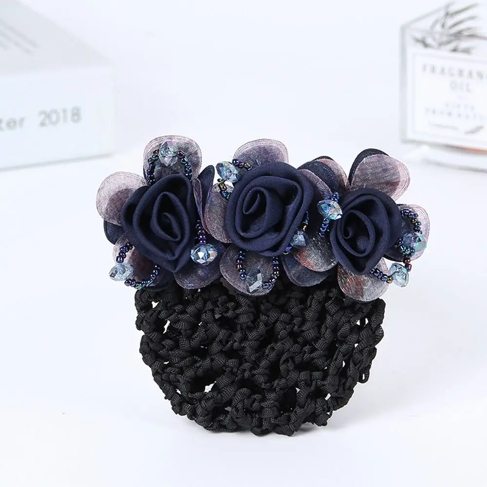Mesh Floral Beaded For Nurses Crochet Hair Clip Flower Bun Snood Crystal Hairnet Cover Women Bun Net Zircon