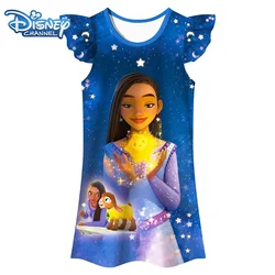 New Disney Wish Dresses Cartoon Asha krótkie rękawy marszczona domowa koszula nocna dla Kawaii dziewczyny Anime Sleepwears prezenty urodzinowe