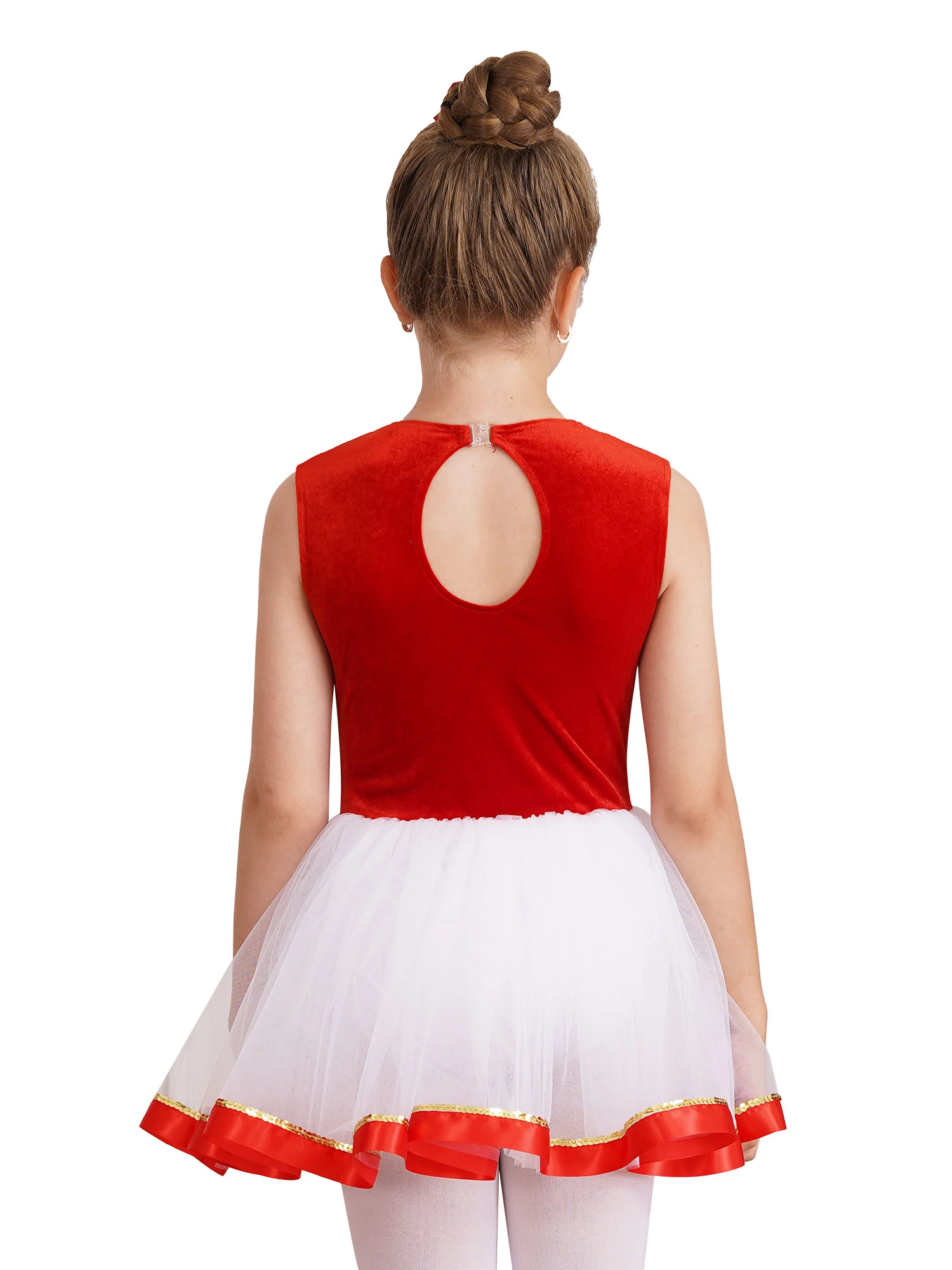 Kids Girls Christmas Dance Dress Santa Claus Costume Velvet Sleeveless Ballet Tutu Dress Leotard Figure Ice Skating Dress