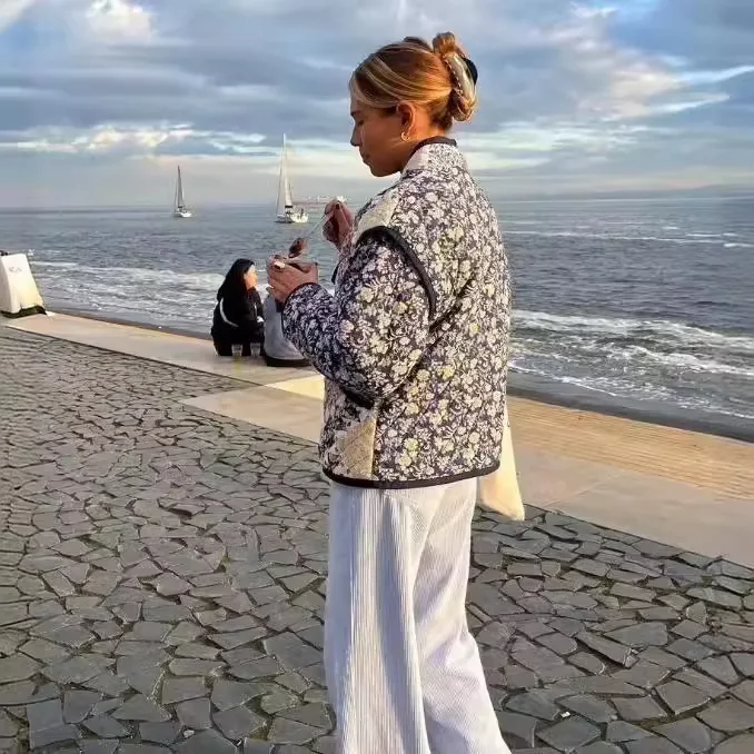 Herfst Winter Nieuwe collectie Korte bedrukte katoenen jas Damesmode Patchwork Loose Fit Fake tweedelige katoenen jas