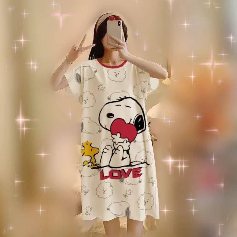 

women spring cute short sleeves sleepwear cute pajamas Snoopy summer T-shirt dress robes girl cartoon nightgown