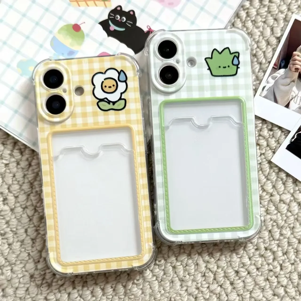 Juego de tarjetas con patrón de rejilla creativo de flores y plantas, funda de teléfono para iPhone 17 AIR 16 15 14 13 12 11 Pro XR Max 7 8 Plus Y2K ﻿