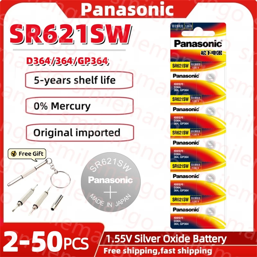 2-50 szt. Baterii Panasonic SR621SW D364 Longines 364 Tiansuo CK ma zastosowanie do importowanego akumulatora Casio LR621 z tlenkiem srebra
