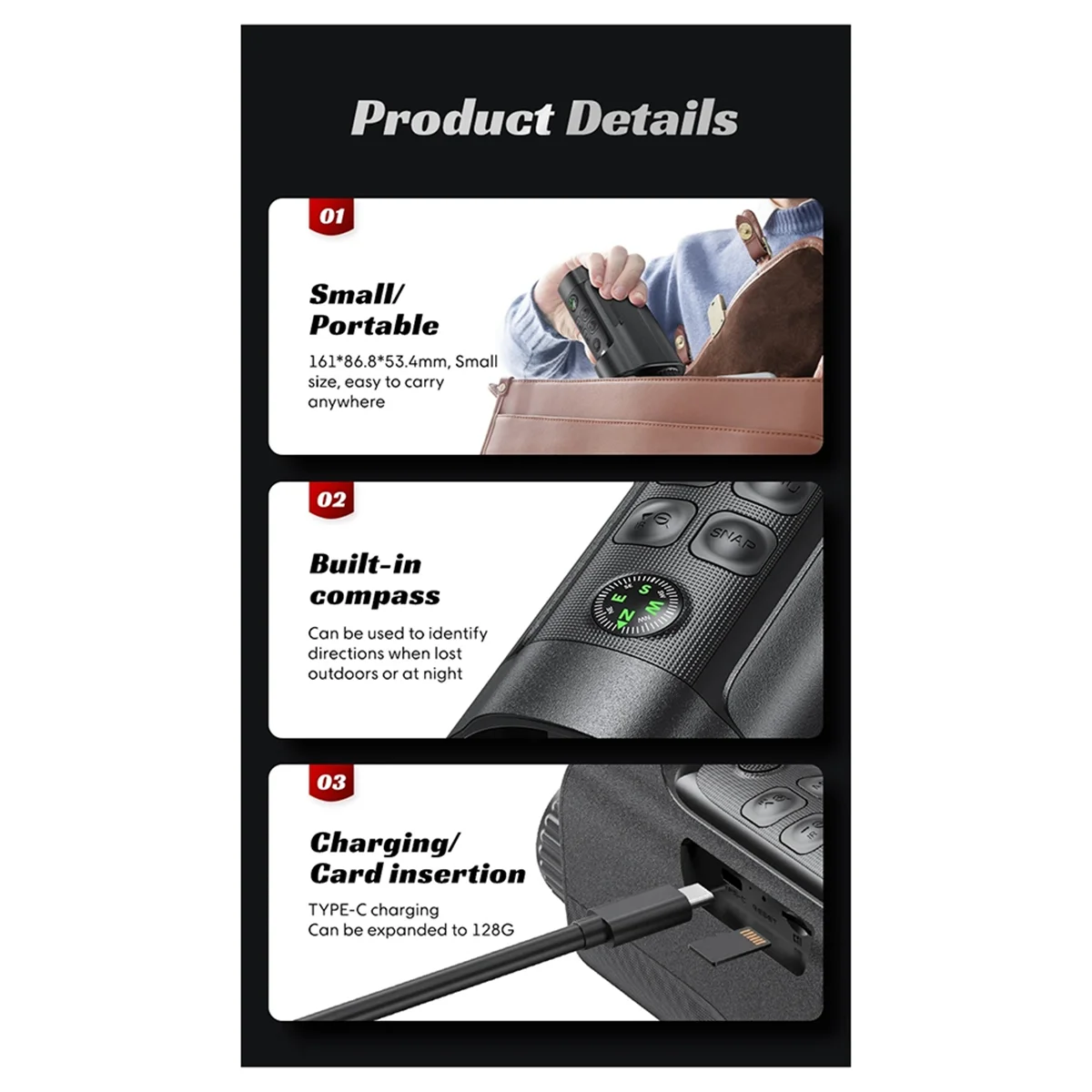 2025 + 2 Polegadas HD Câmera de Visão Noturna Digital Câmera de Visão Noturna Infravermelha Telescópio Monocular Câmera de Visão Noturna