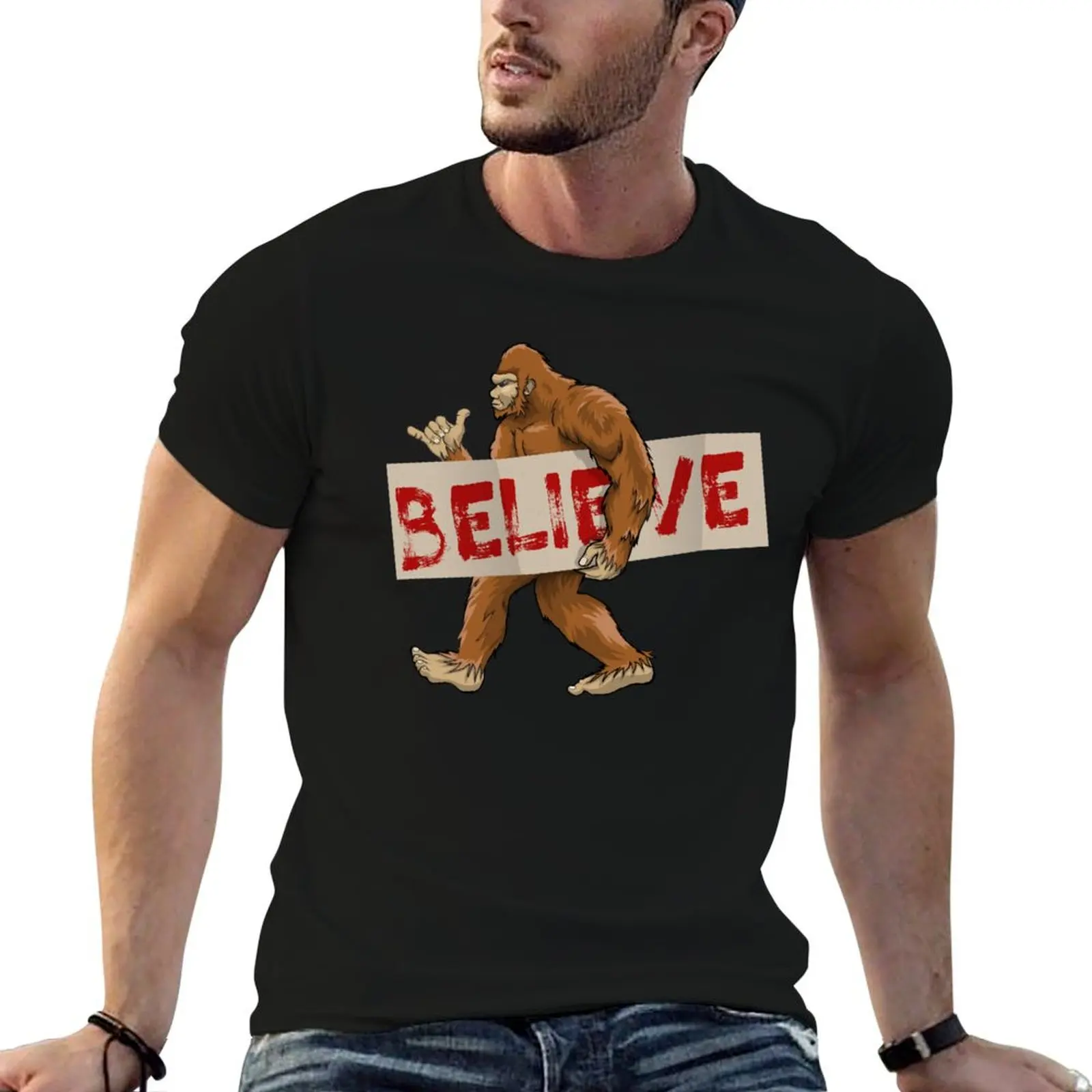 

Bigfoot Believe Illustration T-Shirt cotton graphic tees summer tops anime t shirts t shirt for men