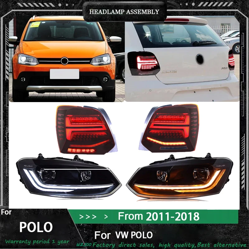 

Фара + задний фонарь для VW POLO, светодиодные фары 2009-2018, фары POLO DRL, указатель поворота, дальний свет, линза проектора «ангельский глаз»